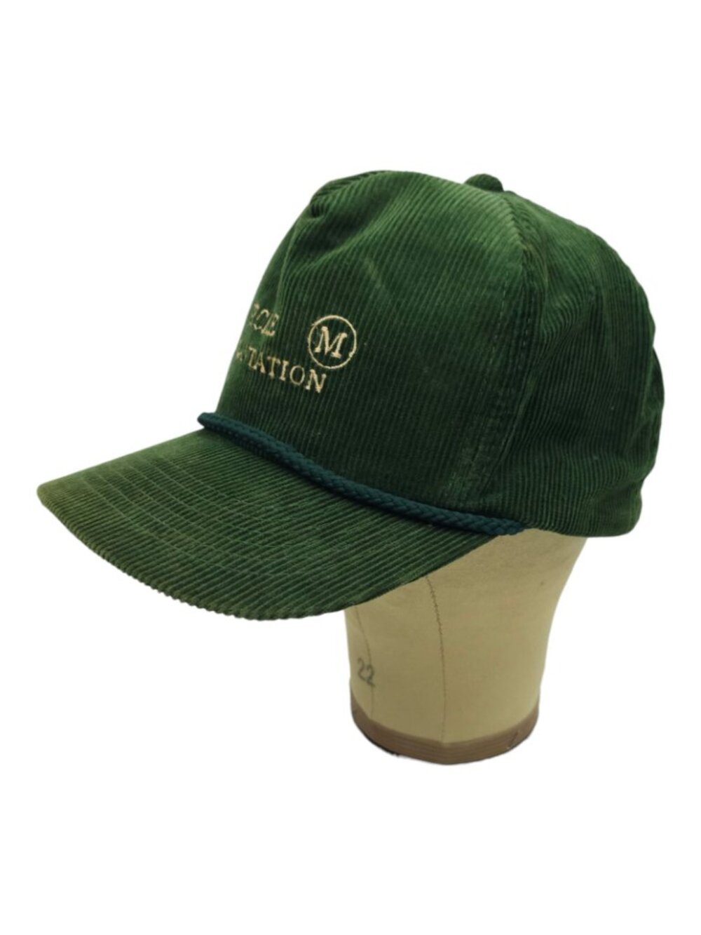 YoungAn Green Corduroy Rope Hat Snapback Circle M Plantation Cap Vtg 80s Trucker - Picture 2 of 13